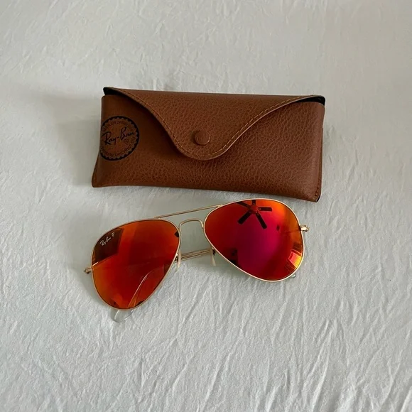 Pink/Orange Polarized Ray-Ban Aviators New Ray Ban RB3025 112/1Q Aviator Sunglasses Arista w  main image 2